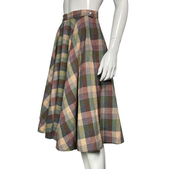 Vintage 1950’s Full Circle Skirt Plaid Tartan Wool Purple Green Small - Picture 2 of 6